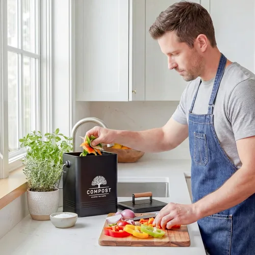 Miniatura 6 de PERFNIQUE Contenedor de compost de cocina, contenedor de compostaje para encimera de 1.7 galones con tapa, contenedor de compost interior incluye 2