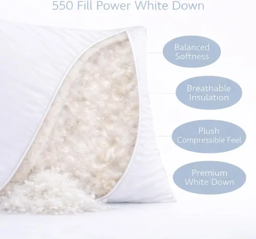 Miniatura 3 de Continental Bedding Harmony White Goose Down Pillow 550 Fill Power Medium Loft 100% algodón 300 hilos Shell tamaño estándar 1 paquete fabricado