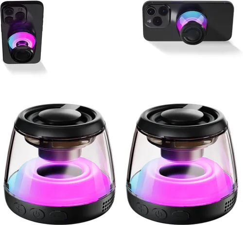 Miniatura 10 de Altavoz Bluetooth magnético, altavoz Bluetooth de inducción inalámbrico, mini soporte portátil para teléfono celular para iPhone, cordón y luz