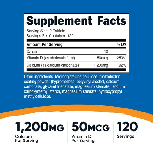 Miniatura 2 de Nutricost Calcio con vitamina D, 240 tabletas - Calcio (1200 mg) Vitamina D (50 mcg) por porción - Sin OMG, sin gluten