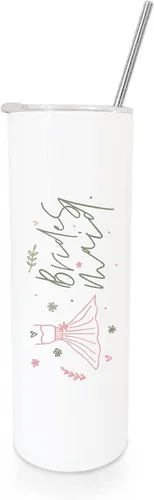 The Cotton & Canvas Co. Vaso de boda de acero inoxidable con aislamiento floral para dama de honor con popote de metal, caja de propuesta de dama de