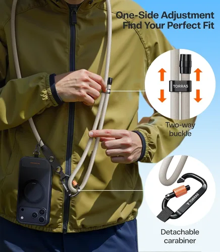 Miniatura 6 de TORRAS Cordón para teléfono con trabillas para colgar, correa ajustable antirrobo cruzada para teléfono para iPhone 17 Pro Max, agradable al tacto