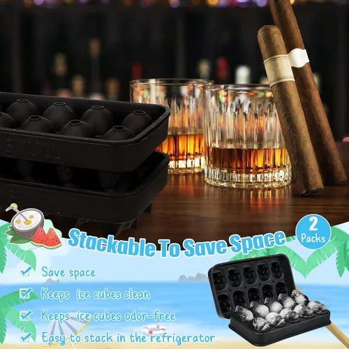 Miniatura 2 de Hoolerry Paquete de 2 moldes de silicona para hacer cubitos de hielo, bandeja flexible para cubitos de hielo para hornear whisky, chocolate y resina
