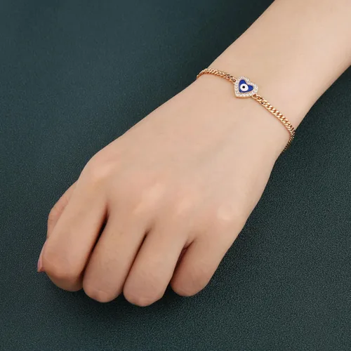 Miniatura 3 de HZMAN Pulsera de ojo turco chapada en oro rosa de 14 quilates para mujeres y niñas, pulsera de protección de la suerte, pulsera ajustable
