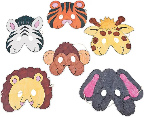 Fun Express Colorea tus propias máscaras de animales de zoológico – 12 caras de animales, artes y manualidades, fiesta de safari en la selva, fiesta