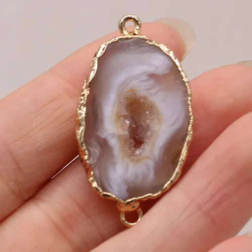 Miniatura 3 de 4pcs Conector de piedra natural forma irregular ágata chapado en oro tamaño de joyería 28x40-1.102x1.969 in, Piedra, vidrio aventurina