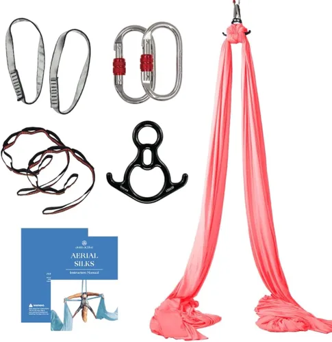 Miniatura 9 de Kit de Iniciación de Telas Aéreas - Hamaca de yoga aéreo duradera de 9 yardas con herrajes y guía - Columpio aéreo para yoga aéreo acrobático