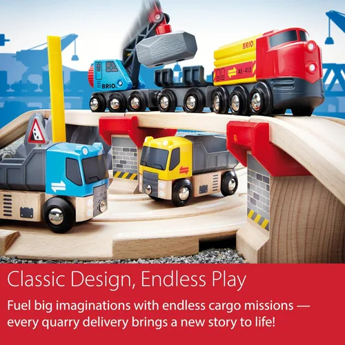 Miniatura 6 de BRIO World Rail & Road - Juego de tren de madera con certificación FSC de 32 piezas y accesorios - Auto grúa especial, plataforma plana, pistas