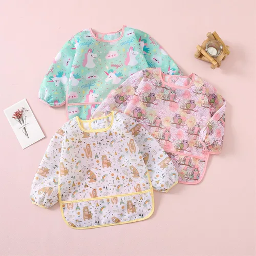 Miniatura 5 de Baberos de manga larga HaimoBurg, paquete de 5, baberos ligeros impermeables para bebés y niños pequeños de 6 a 30 meses 5 Pacs Set C