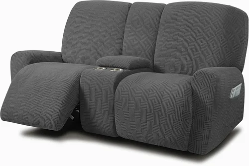 Miniatura 18 de ULTICOR - Juego de 8 fundas para sofá reclinable de jacquard, fundas para sofá reclinable elásticas para 3 cojines, gruesas, suaves, lavables Gris
