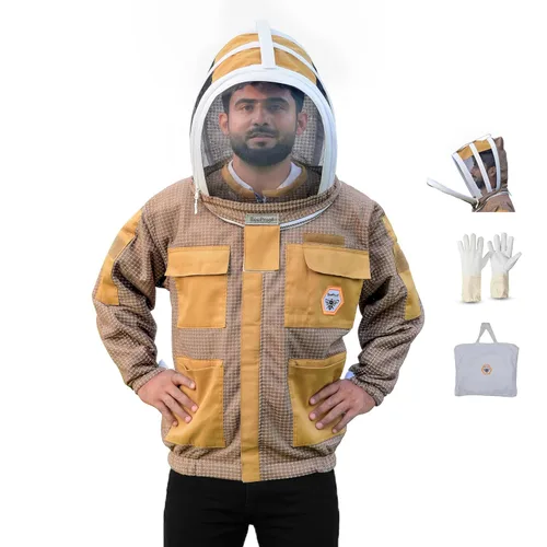 Miniatura 11 de BP-302 Apicultura con velo de 3 capas ultra ventilado con cremalleras YKK y cercas de seguridad para velo redondo marrón profesional (3XL)