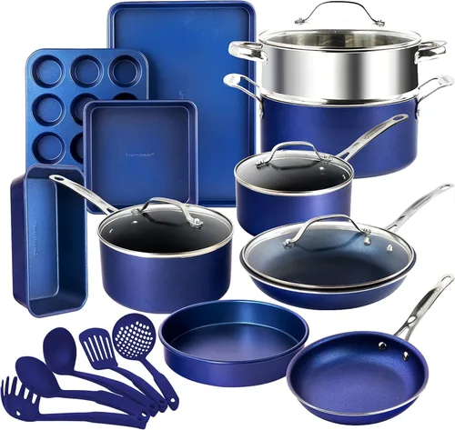 Miniatura 8 de Granitestone Juego de 20 ollas y sartenes antiadherentes con vaporizador, utensilios de cocina y protectores de almohadilla, asas que se mantienen