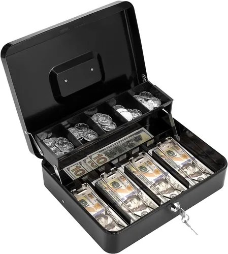 Miniatura 13 de Caja de efectivo con cerradura de combinación, caja de dinero de metal para caja registradora, caja de seguridad grande para dinero 11.8 x 9.4 x