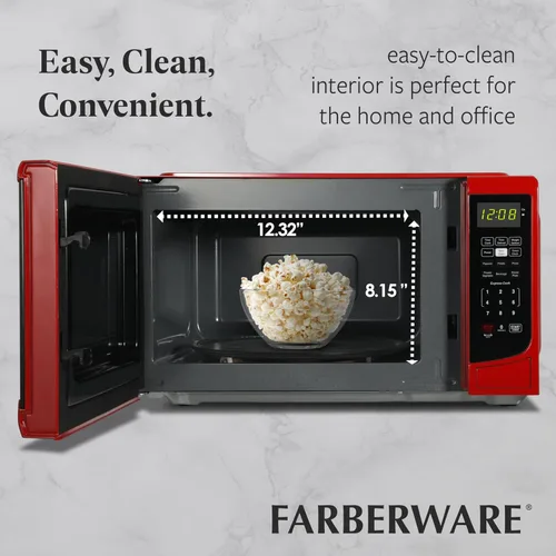 Miniatura 5 de Farberware Horno microondas de encimera de 0.7 pies cúbicos, 700 vatios de potencia, configuración de cocción automática, descongelación, fácil Rojo