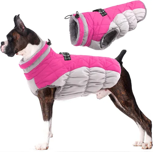 Miniatura 24 de Lelepet Abrigo cálido para perro, abrigo de invierno para perro, chaqueta impermeable para perros con arnés incorporado, chaleco reflectante