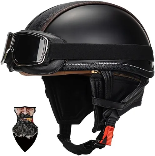 Miniatura 15 de Casco Moto Retro ABS Ligero 22.93 oz DOT Homologado - Medio Casco Jet para Hombre y Mujer con Doble Ventilación, Forro Desmontable y Hebilla Rápida