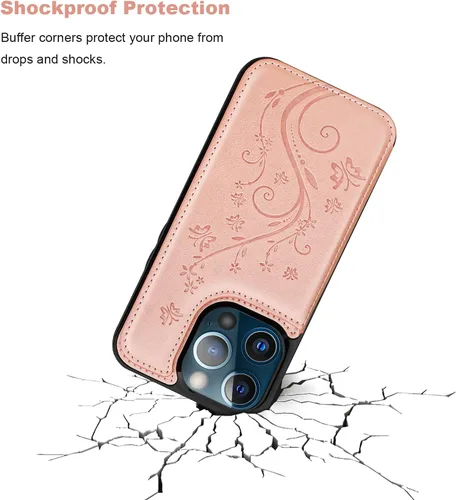 Miniatura 6 de Vaburs Funda compatible con iPhone 13 Pro con tarjetero y diseño de mariposa en relieve, de piel sintética, doble botón, a prueba de golpes