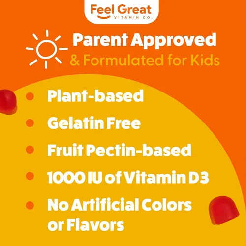 Miniatura 4 de Feel Great Vitamin Co - Gomitas de vitamina D para niños (suministro de 3 meses) Vitamina D3 para niños (1000 UI) Deliciosas gomitas Niños