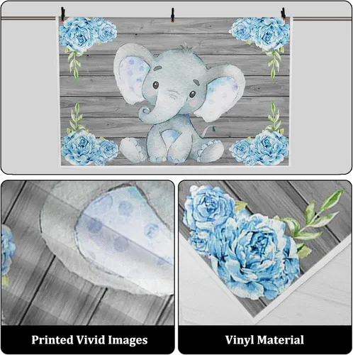 Miniatura 2 de AOFOTO - Fondo decorativo para baby shower, de vinilo, elefante azul