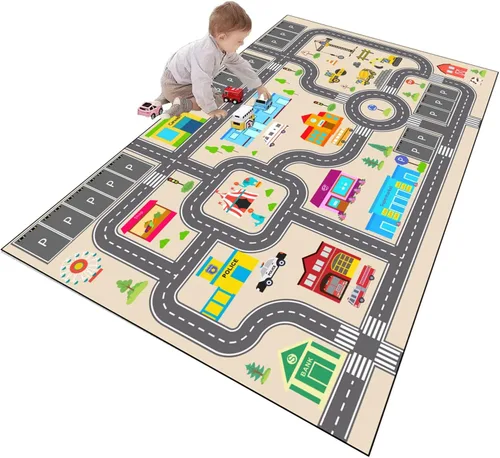 Miniatura 11 de Alfombra de juego para niños para autos de juguete, alfombra educativa de tráfico por carretera, alfombra de diviértete , alfombra antideslizante