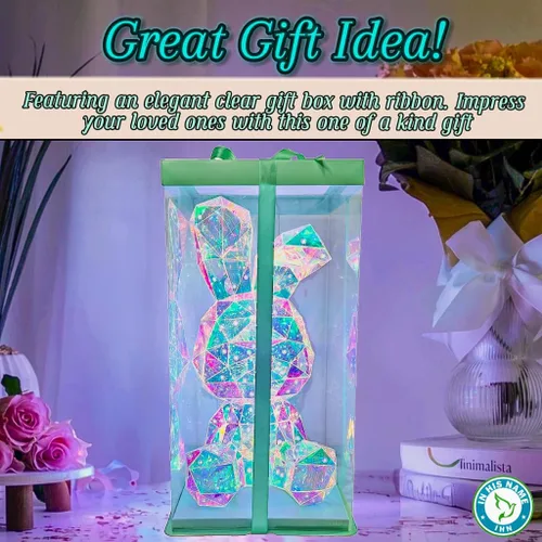 Miniatura 2 de Luz Nocturna LED de Conejo Holográfico de In His Name, Lámpara Arcoíris de Pascua para Conejito, Luz de Mesita de Noche para Niños, Decoración