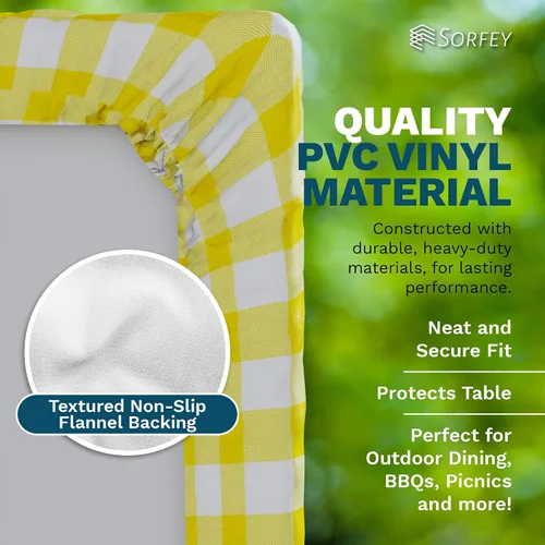 Miniatura 5 de Sorfey Mantel ajustado con elástico, vinilo con parte trasera de franela, se adapta a mesa de 24 x 48 pulgadas, rectangular, a prueba de agua, fácil