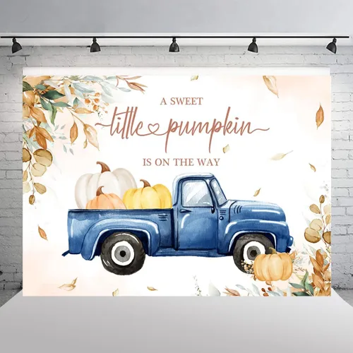 Miniatura 4 de Decoraciones de otoño para baby shower de calabaza para niño, A Sweet Little Sweet Pumpkin is On The Way, telón de fondo con texto en inglés "It's a