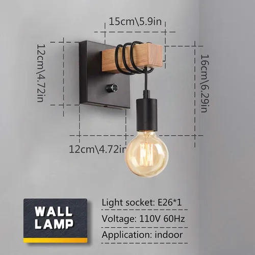 Miniatura 3 de Lightess Apliques de pared negros regulables, lámpara de pared Edison con interruptor de atenuación de encendido/apagado, lámpara de pared