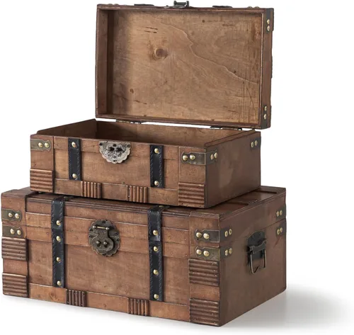 Miniatura 2 de Soul & Lane Cajas de madera con tapas con bisagras, juego de 2, baúles decorativos para almacenamiento y decoración del hogar, cofres del tesoro