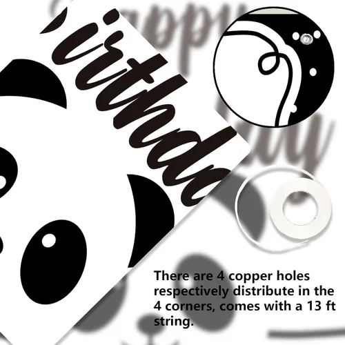 Miniatura 7 de Cartel de feliz cumpleaños de panda lindo telón de fondo blanco y negro oso animales zoológico decoración temática decoración para fiesta