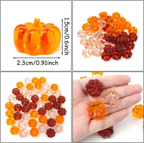 Miniatura 2 de yueton 48 piezas de decoraciones acrílicas de otoño, adornos de calabaza acrílicas, cuentas de calabaza de plástico sin agujeros para Acción