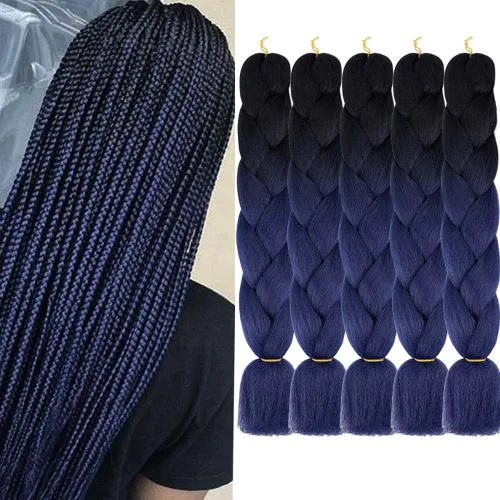 Miniatura 16 de Extensiones de cabello trenzado color gris degradado, 5 unidades, trenzas sintéticas de 24 pulgadas, 2 tonos, cabello gris para trenzas de caja, #28