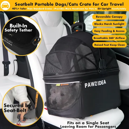 Miniatura 5 de PAWZIDEA Carriola de mascotas 4 en 1, Carriola de gatos con portaequipaje desmontable y dosel sin cremallera, jaula portátil para perros