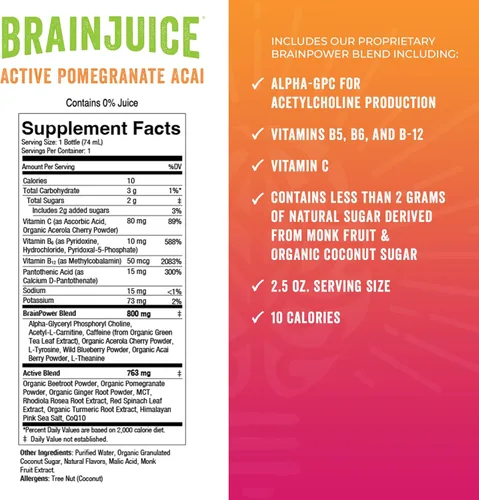 Miniatura 3 de BrainJuice Disparo de apoyo cerebral, suplemento sin gluten para energía y concentración, bebidas saludables con Alpha GPC, vitamina B, 2.5 onzas