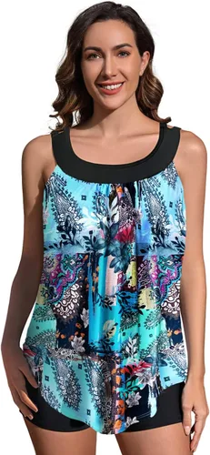 Miniatura 4 de REKITA Trajes de baño tankini fluidos para mujer, trajes de baño tankini para traje de baño de dos piezas, camiseta sin mangas con pantalones cortos