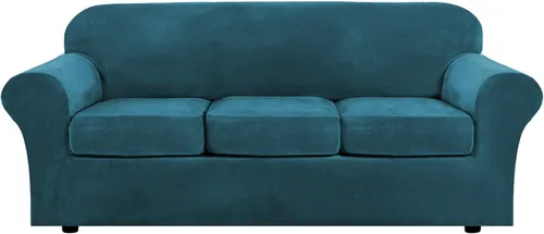 Miniatura 20 de cjc Fundas elásticas para sofá de terciopelo de fácil ajuste con funda de cojín (gris, sillon)