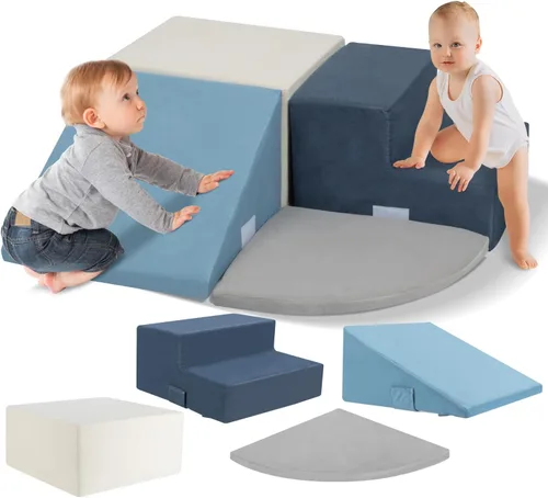 Miniatura 9 de CAPAKIDS Juguetes grandes de escalada para niños pequeños de 4 piezas para interiores, bloques de espuma con velcro, clásico