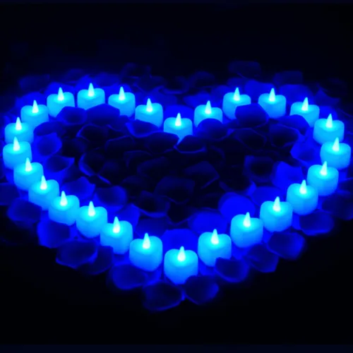 Miniatura 13 de Honoson 1000 pétalos de rosa artificiales con 24 velas LED en forma de corazón sin llama, velas especiales románticas para decoración nocturna