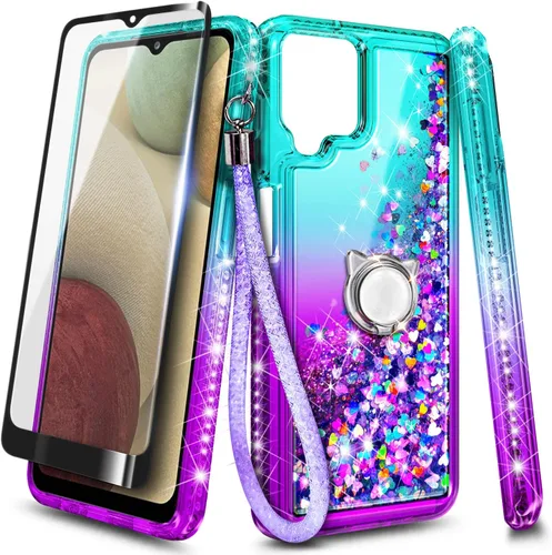 Miniatura 7 de NZND Funda para Samsung Galaxy A12 con protector de pantalla de vidrio templado (cobertura máxima), soporte de anillo/correa para la muñeca