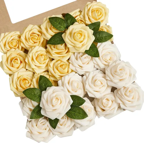 Miniatura 25 de Flores artificiales, 25 piezas, rosa artificial azul bebé para ramos de boda, centros de mesa, arreglos, flor falsa con tallos para decoración