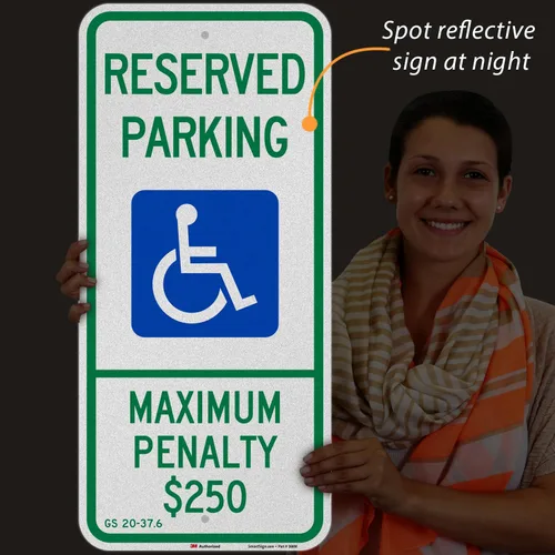Miniatura 8 de SmartSign - Letrero de estacionamiento reservado para discapacitados - Penalización máxima de $250 pulgadas 12 x 26 pulgadas, aluminio reflectante
