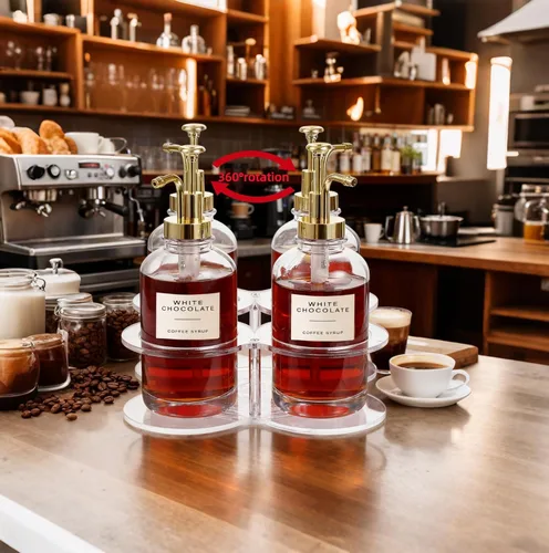 Miniatura 2 de IEEK Organizador giratorio de jarabe de café, soporte para botella de jarabe para dispensador de jarabe, 16.9 onzas, estante acrílico transparente