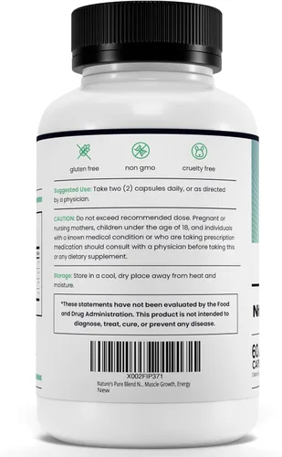 Miniatura 10 de Nature's Pure Blend Suplementos de óxido nítrico para hombres – L-arginina L-citrulina – Apoyo al corazón y flujo de circulación – 1500MG L arginina