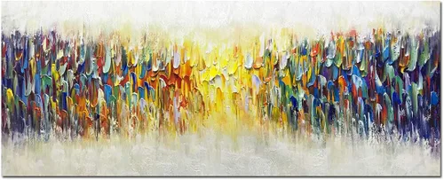 Miniatura 8 de AMEI Arte, cuchillo abstracto pintado a mano de 24 x 48 pulgadas, pintura al óleo, arte de pared texturizado amarillo y blanco, arte de pared