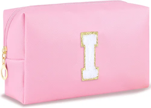 Miniatura 128 de URSKYTOUS Regalos para niñas, bolsa de maquillaje con inicial, bolsa de cosméticos personalizada con cremallera, bonita bolsa de aseo de viaje, Azul