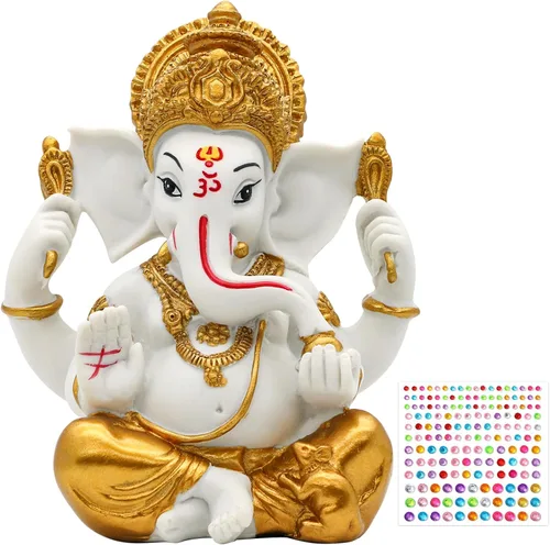 alikiki Estatua de ídolo hindú de Dios Ganesha – 5.6 pulgadas de alto, tono dorado, dios indio Señor Ganpati Murti para decoración de Diwali Pooja