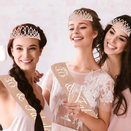 Miniatura 8 de Decoraciones de cumpleaños número 30 para ella, incluyendo banda, corona/tiara, velas, decoración de pastel, regalos de cumpleaños 30 para ella