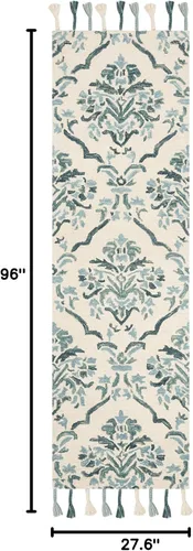 Miniatura 2 de SAFAVIEH Suzani Collection SZN205A - Alfombra de pasillo de lana con borlas de 2 pies 3 pulgadas x 8 pies, color marfil y turquesa