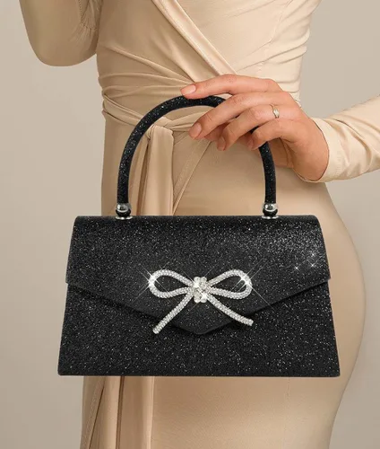 Miniatura 2 de Bolso de noche para mujer, con lazo brillante, bolso de mano para boda, fiesta, monederos con diamantes de imitación con purpurina para cóctel