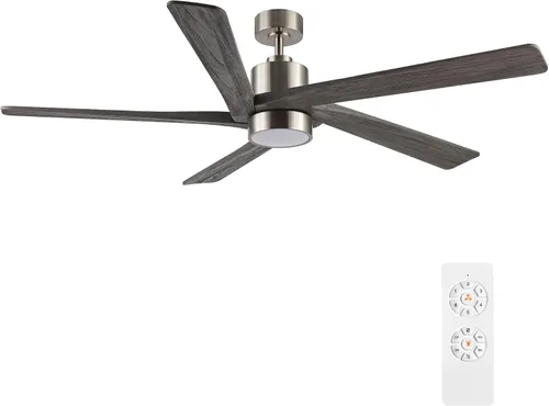 WINGBO Ventilador de techo CC de 54 pulgadas con luces y control remoto, 5 cuchillas reversibles de madera tallada, motor de CC silencioso de 6